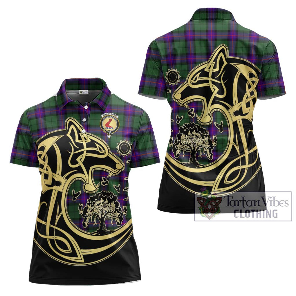 Armstrong Modern Tartan Women's Polo Shirt with Family Crest Celtic Wolf Style Women - Tartanvibesclothing Shop