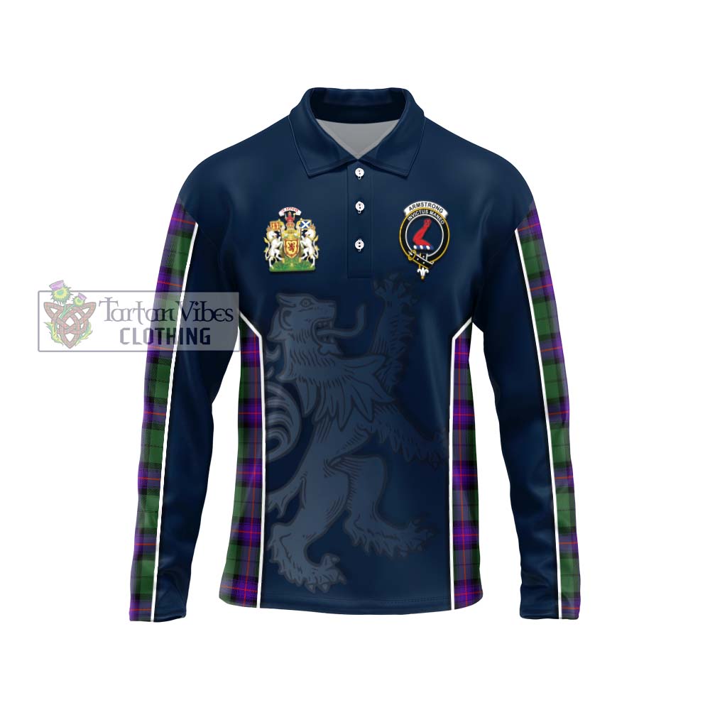 Armstrong Modern Tartan Long Sleeve Polo Shirt with Family Crest and Lion Rampant Vibes Sport Style Unisex - Tartan Vibes Clothing