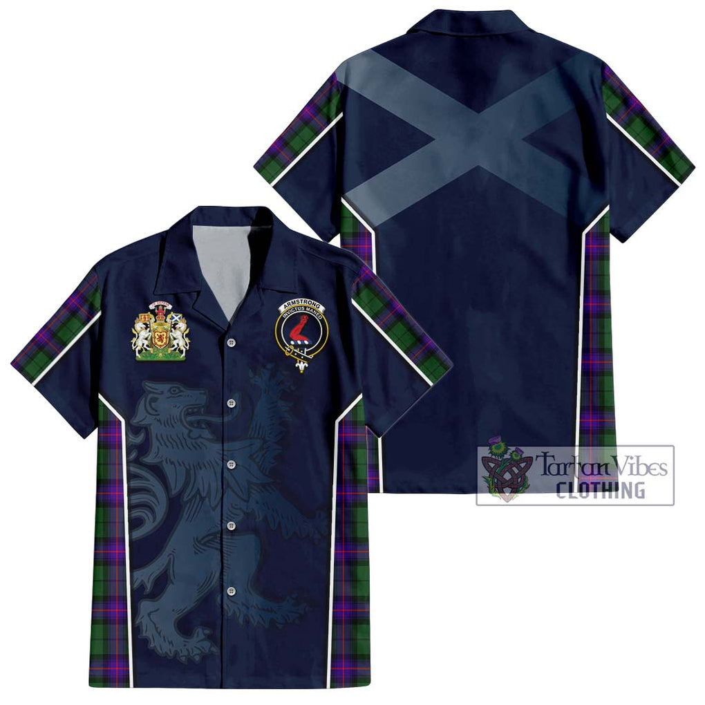 Armstrong Modern Tartan Short Sleeve Button Shirt with Family Crest and Lion Rampant Vibes Sport Style Kid - Tartan Vibes Clothing