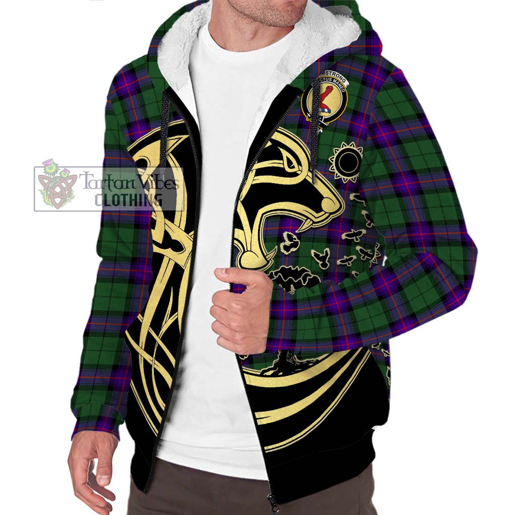 Armstrong Modern Tartan Sherpa Hoodie with Family Crest Celtic Wolf Style Unisex S - Tartan Vibes Clothing