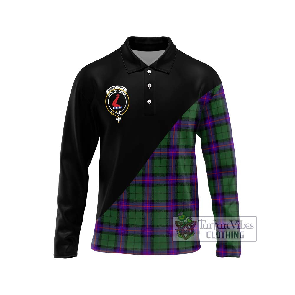 Armstrong Modern Tartan Long Sleeve Polo Shirt with Family Crest and Military Logo Style Unisex - Tartanvibesclothing Shop