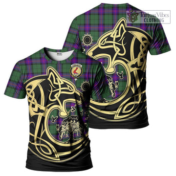 Armstrong Modern Tartan T-Shirt with Family Crest Celtic Wolf Style