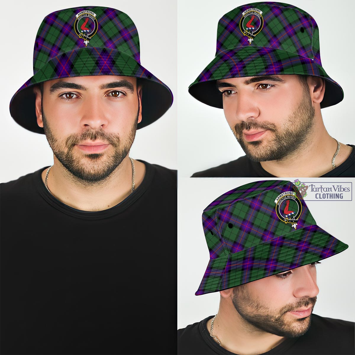 Tartan Vibes Clothing Armstrong Modern Tartan Bucket Hat with Family Crest