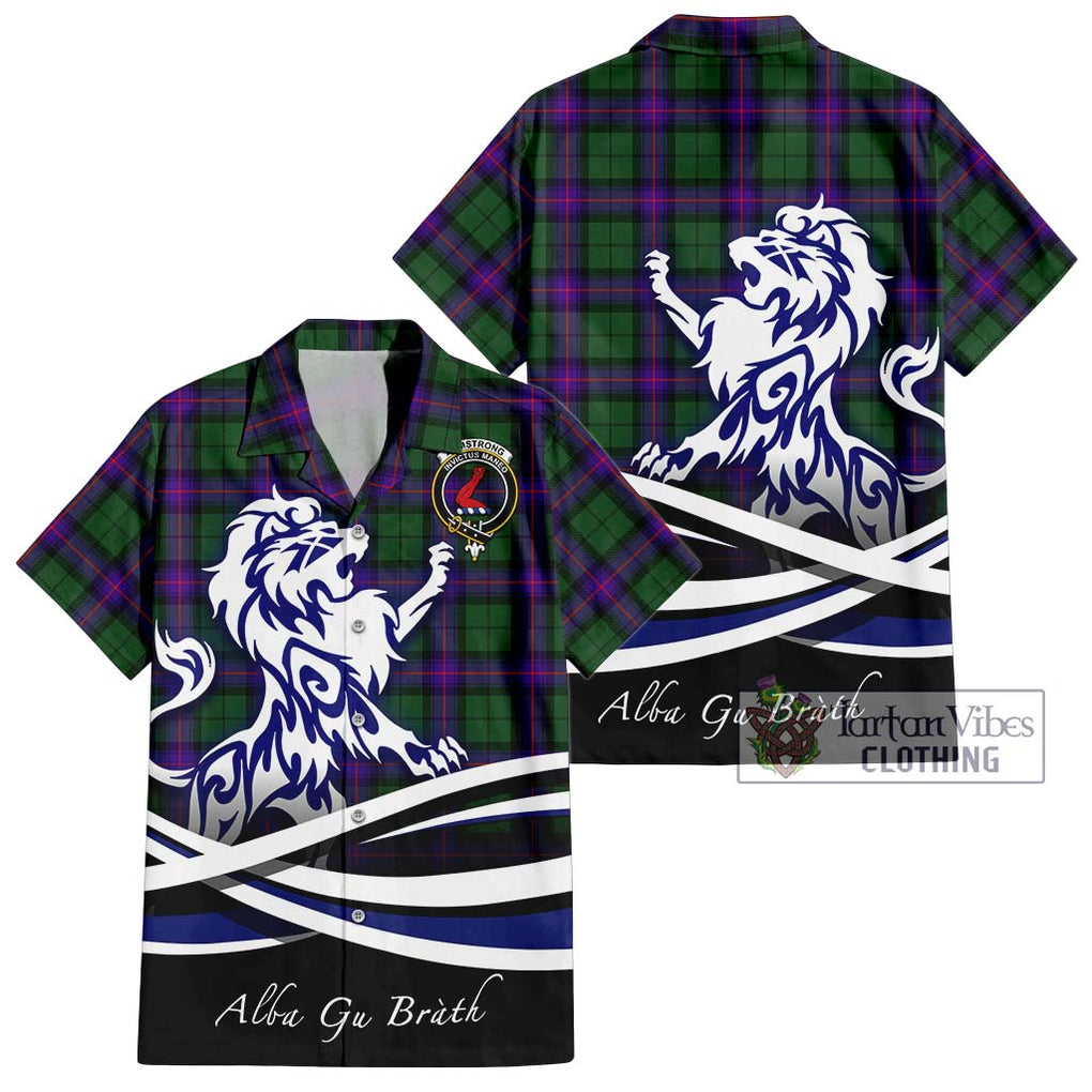 Armstrong Modern Tartan Short Sleeve Button Shirt with Alba Gu Brath Regal Lion Emblem Kid - Tartanvibesclothing Shop