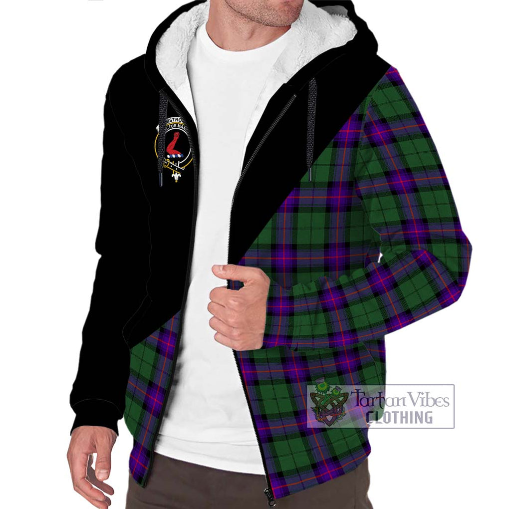 Armstrong Modern Tartan Sherpa Hoodie with Family Crest and Military Logo Style Unisex S - Tartanvibesclothing Shop