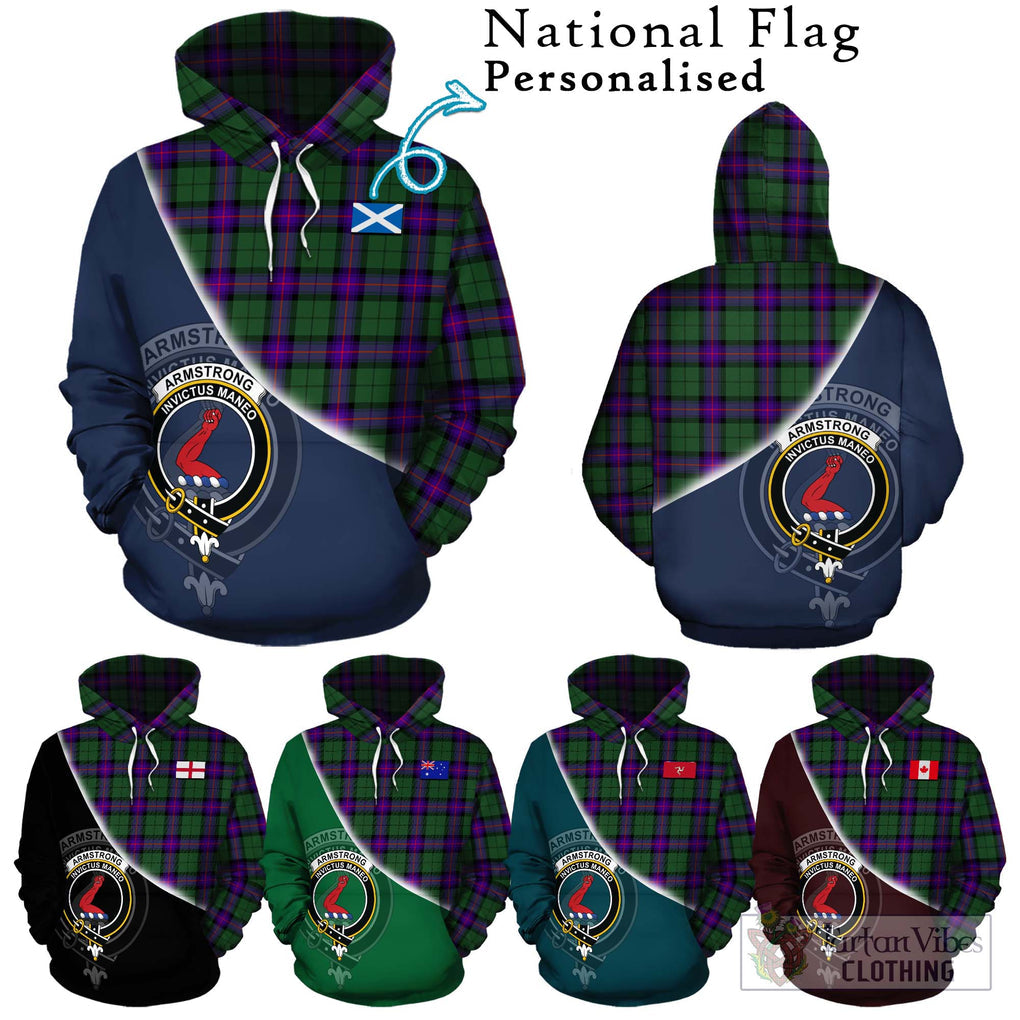 Armstrong Modern Tartan Hoodie with Personalised National Flag and Family Crest Half Style Zip Hoodie - Tartanvibesclothing Shop