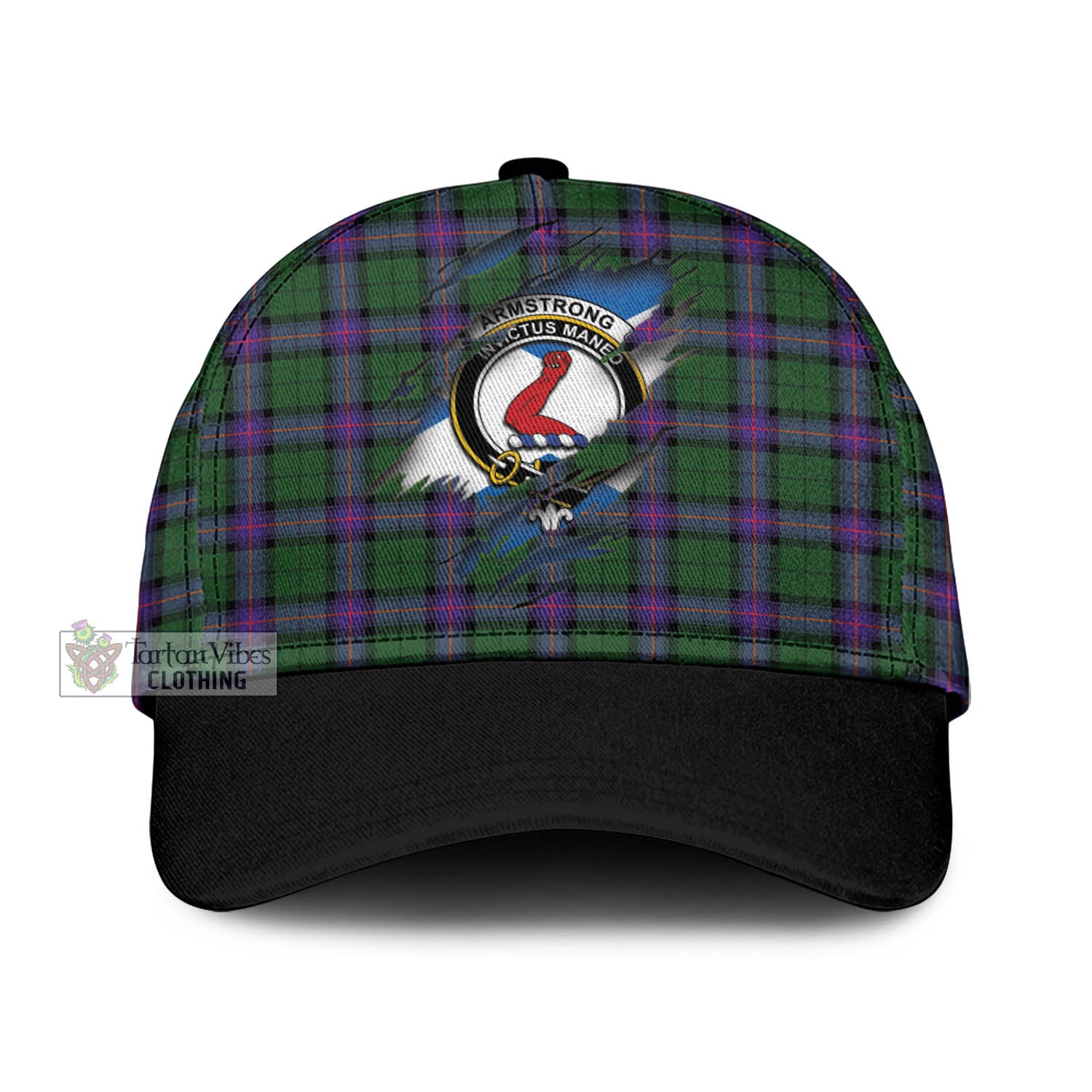 Tartan Vibes Clothing Armstrong Modern Tartan Classic Cap with Family Crest In Me Style