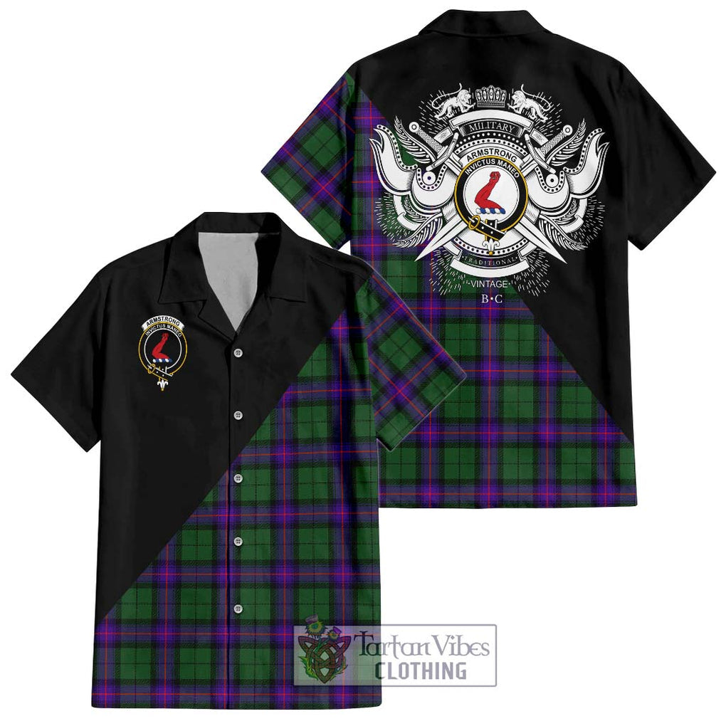 Armstrong Modern Tartan Short Sleeve Button Shirt with Family Crest and Military Logo Style Kid - Tartanvibesclothing Shop