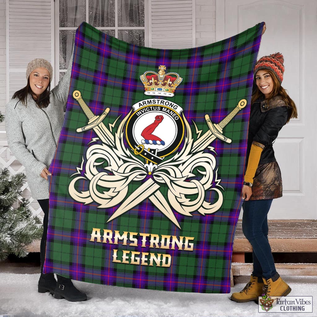 Tartan Vibes Clothing Armstrong Modern Tartan Blanket with Clan Crest and the Golden Sword of Courageous Legacy