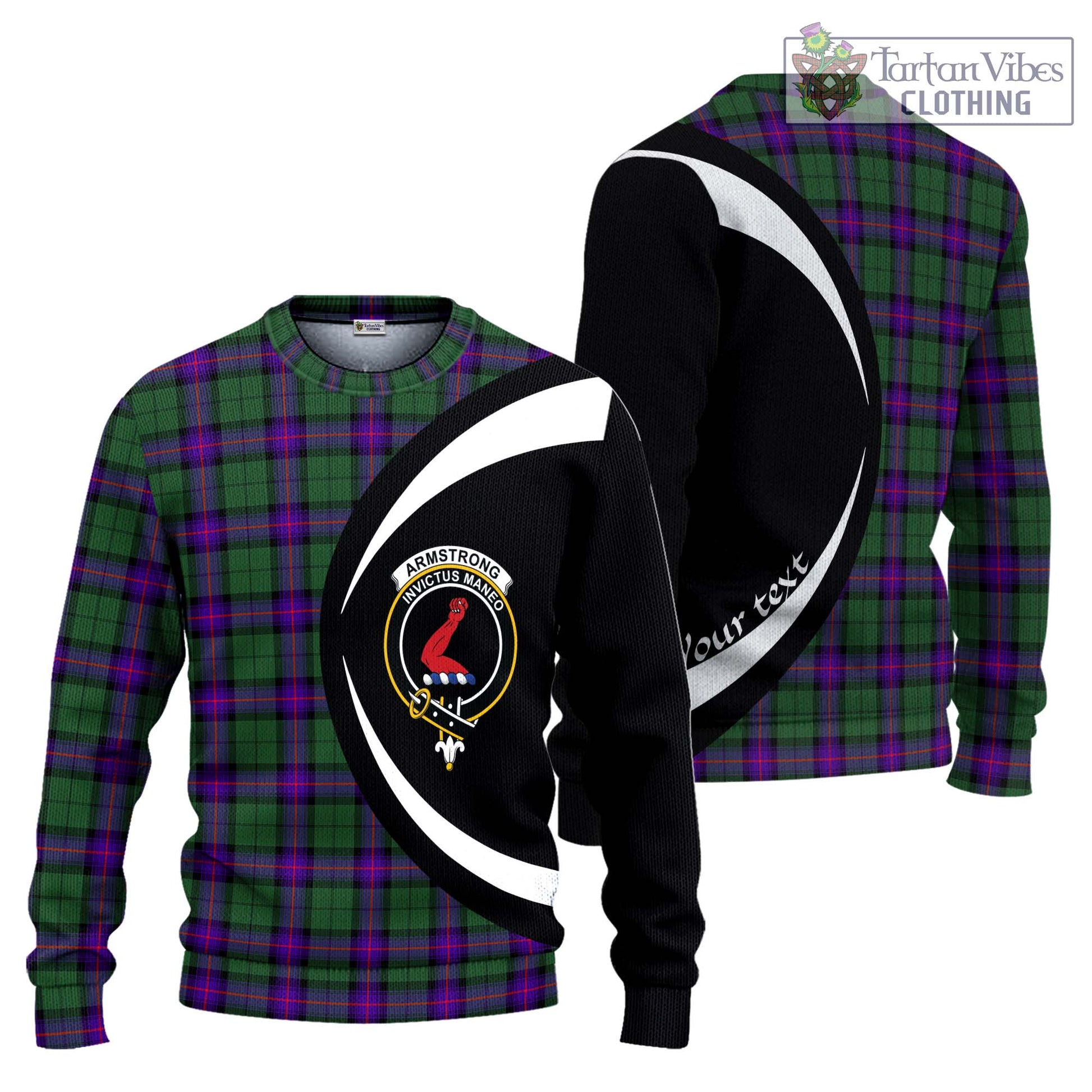 Armstrong Modern Tartan Ugly Sweater with Family Crest Circle Style Unisex - Tartan Vibes Clothing