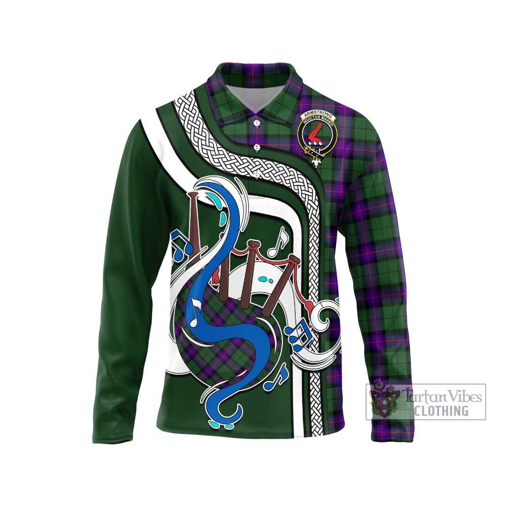 Tartan Vibes Clothing Armstrong Modern Tartan Long Sleeve Polo Shirt with Epic Bagpipe Style