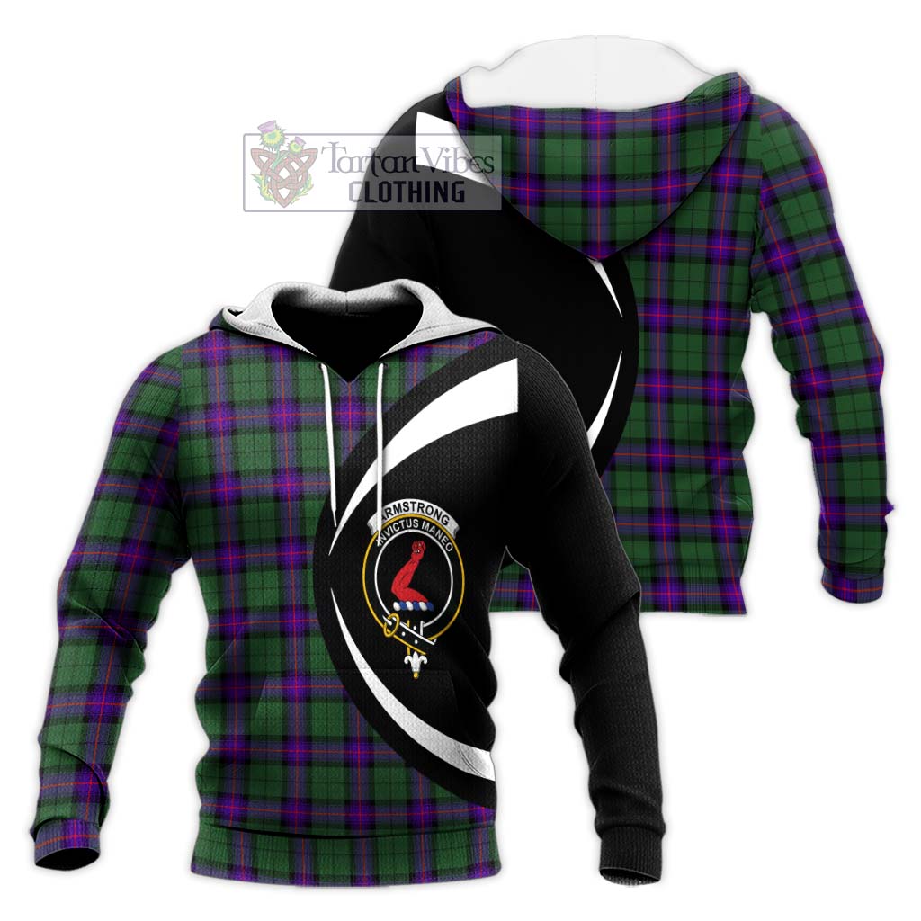 Armstrong Modern Tartan Knitted Hoodie with Family Crest Circle Style Unisex Knitted Pullover Hoodie - Tartan Vibes Clothing