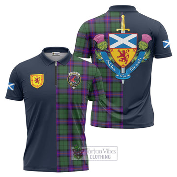 Armstrong Modern Tartan Zipper Polo Shirt Alba with Scottish Lion Royal Arm Half Style