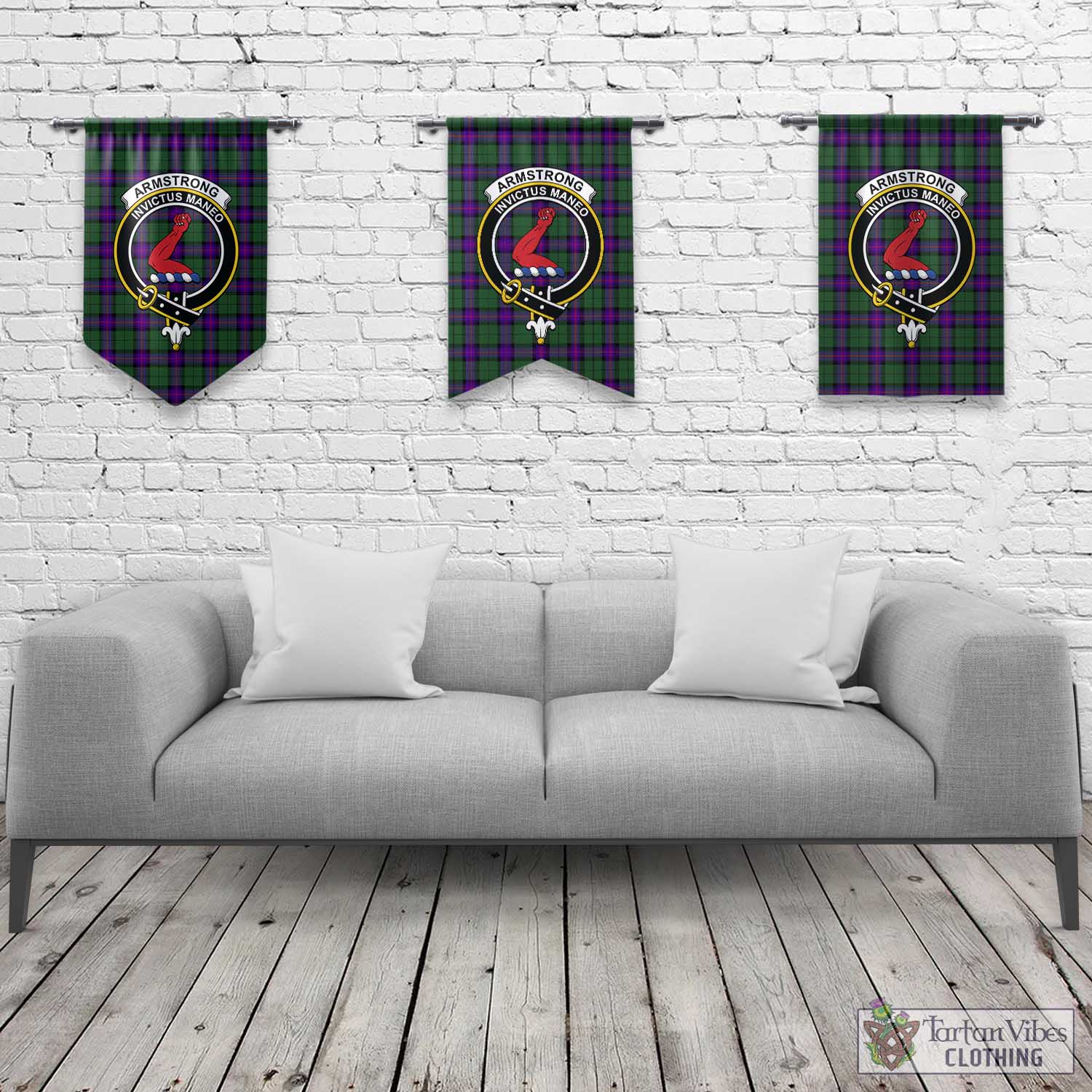 Tartan Vibes Clothing Armstrong Modern Tartan Gonfalon, Tartan Banner with Family Crest