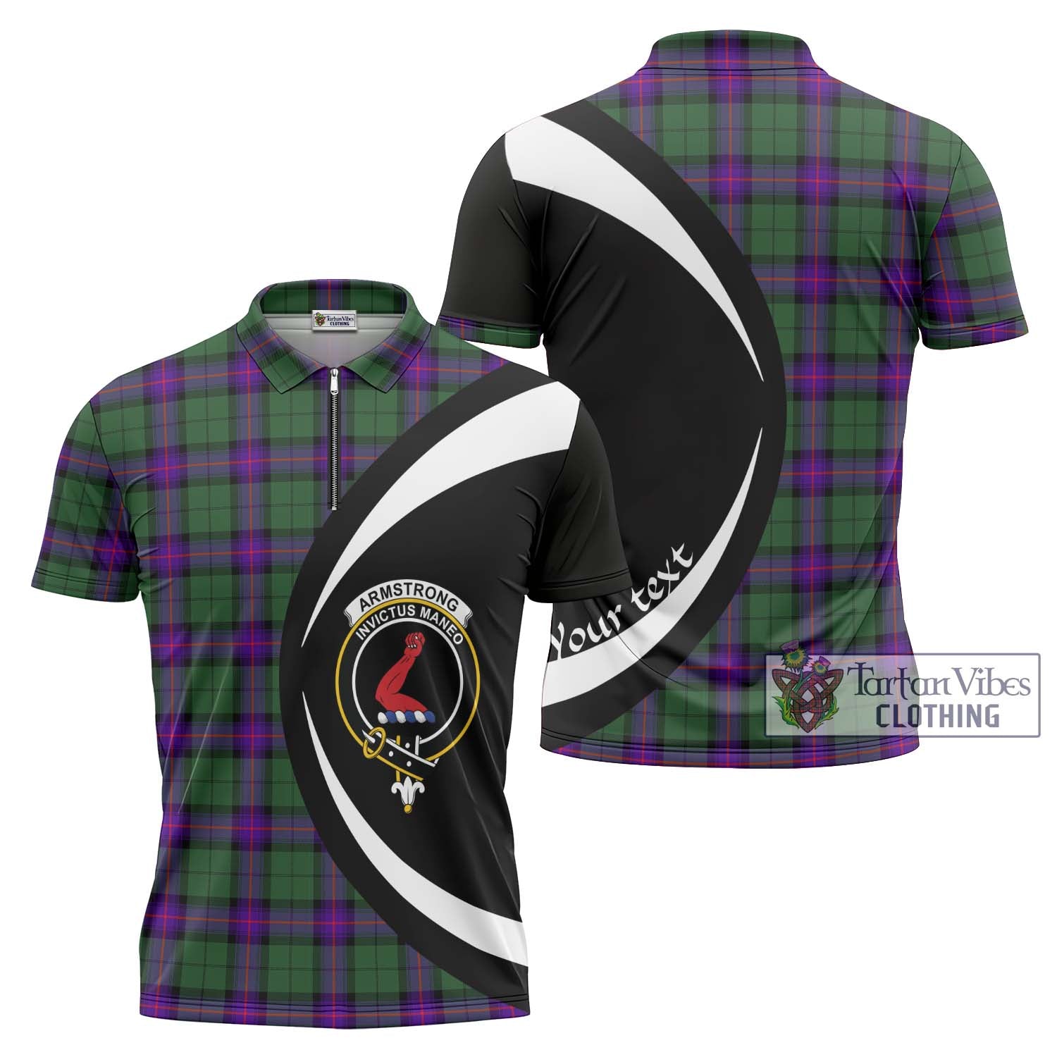 Tartan Vibes Clothing Armstrong Modern Tartan Zipper Polo Shirt with Family Crest Circle Style