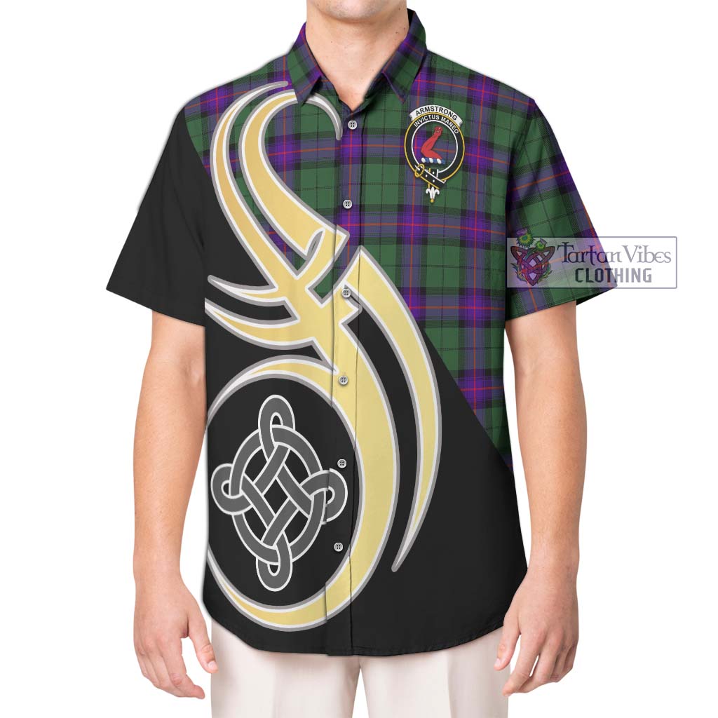 Armstrong Modern Tartan Short Sleeve Button Shirt with Family Crest and Celtic Symbol Style Kid - Tartan Vibes Clothing