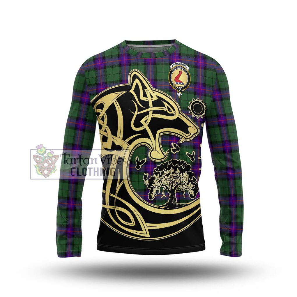 Armstrong Modern Tartan Long Sleeve T-Shirt with Family Crest Celtic Wolf Style Unisex - Tartan Vibes Clothing