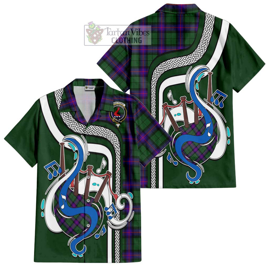 Armstrong Modern Tartan Short Sleeve Button Shirt with Epic Bagpipe Style Kid - Tartanvibesclothing Shop