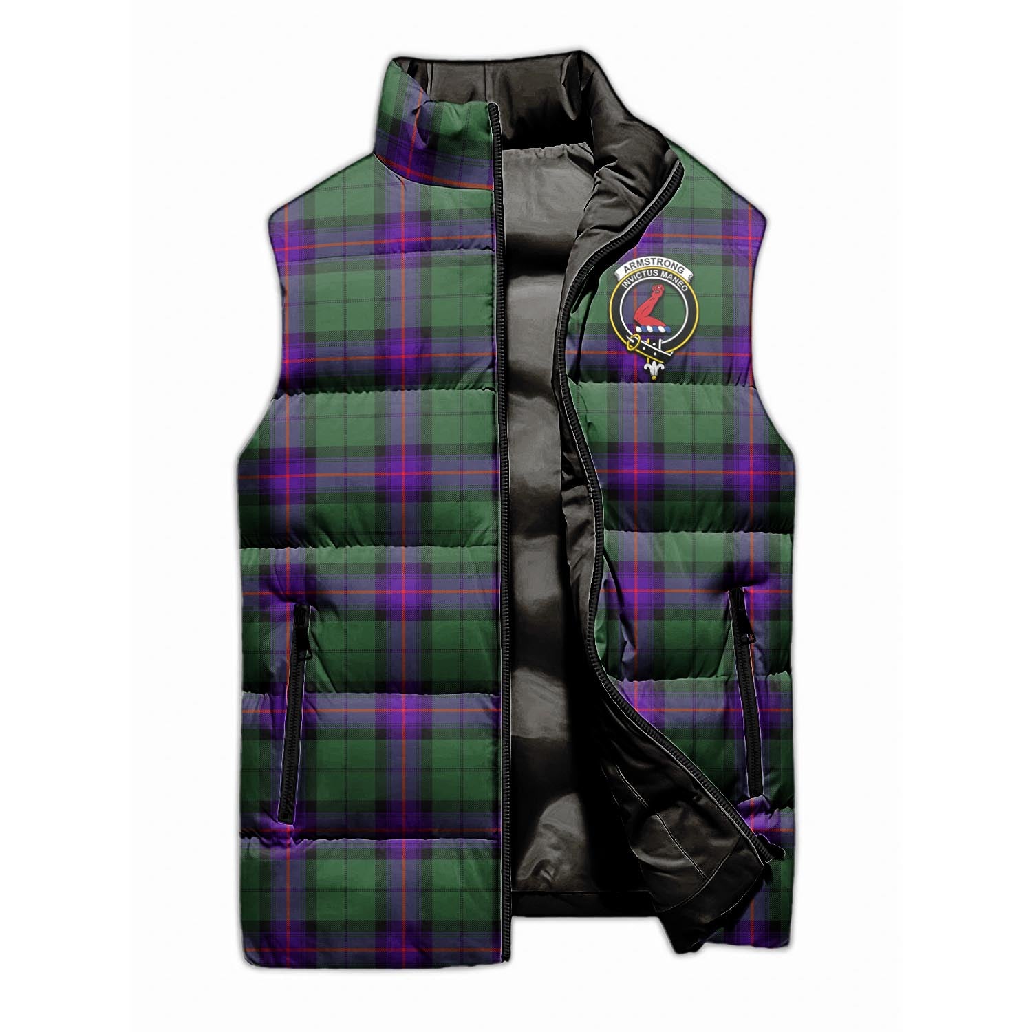 Armstrong Modern Tartan Sleeveless Puffer Jacket with Family Crest - Tartanvibesclothing