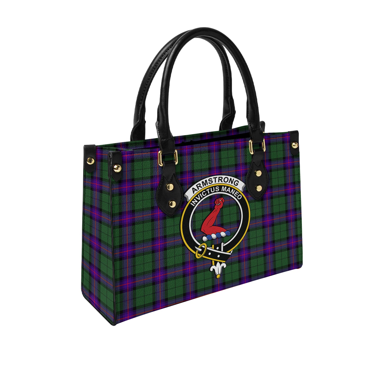 Armstrong Modern Tartan Leather Bag with Family Crest - Tartanvibesclothing