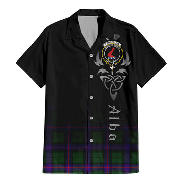 Armstrong Modern Tartan Short Sleeve Button Up Featuring Alba Gu Brath Family Crest Celtic Inspired