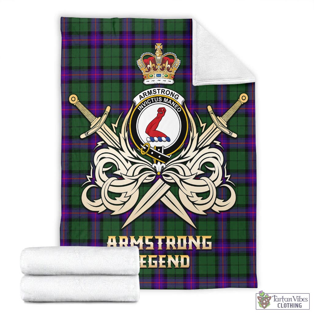 Tartan Vibes Clothing Armstrong Modern Tartan Blanket with Clan Crest and the Golden Sword of Courageous Legacy