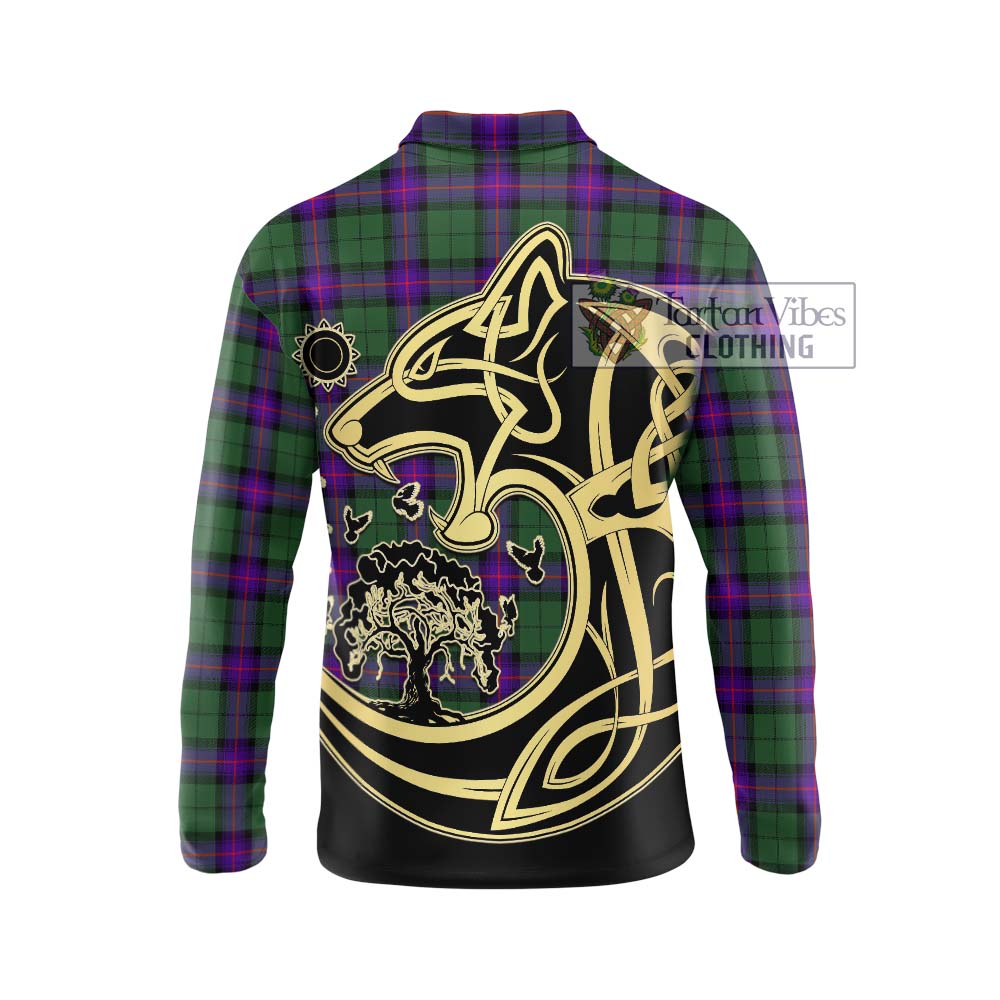 Armstrong Modern Tartan Long Sleeve Polo Shirt with Family Crest Celtic Wolf Style - Tartanvibesclothing Shop