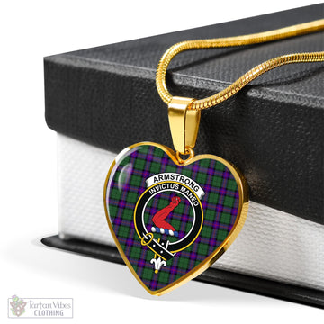 Armstrong Modern Tartan Heart Necklace with Family Crest