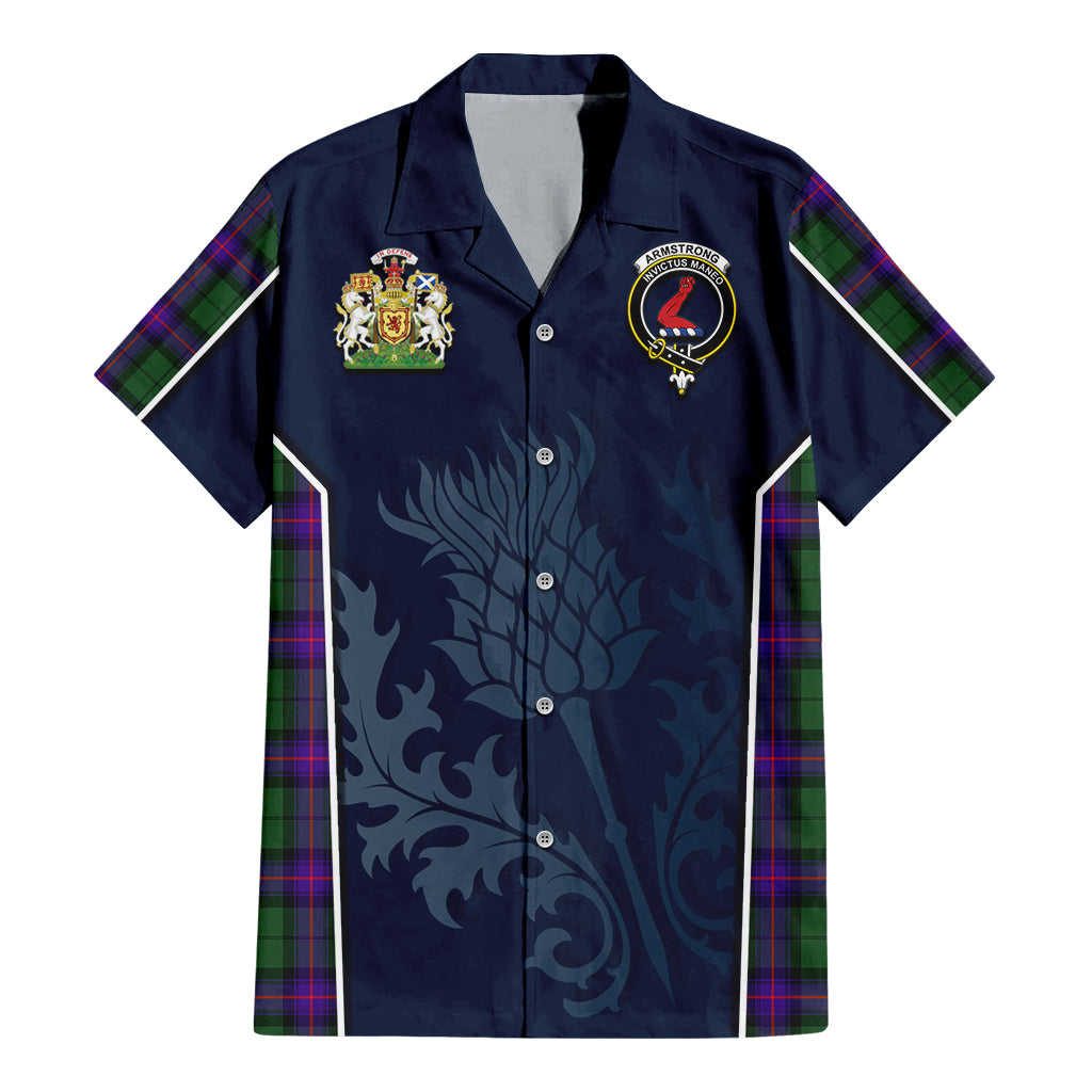 Tartan Vibes Clothing Armstrong Modern Tartan Short Sleeve Button Up Shirt with Family Crest and Scottish Thistle Vibes Sport Style