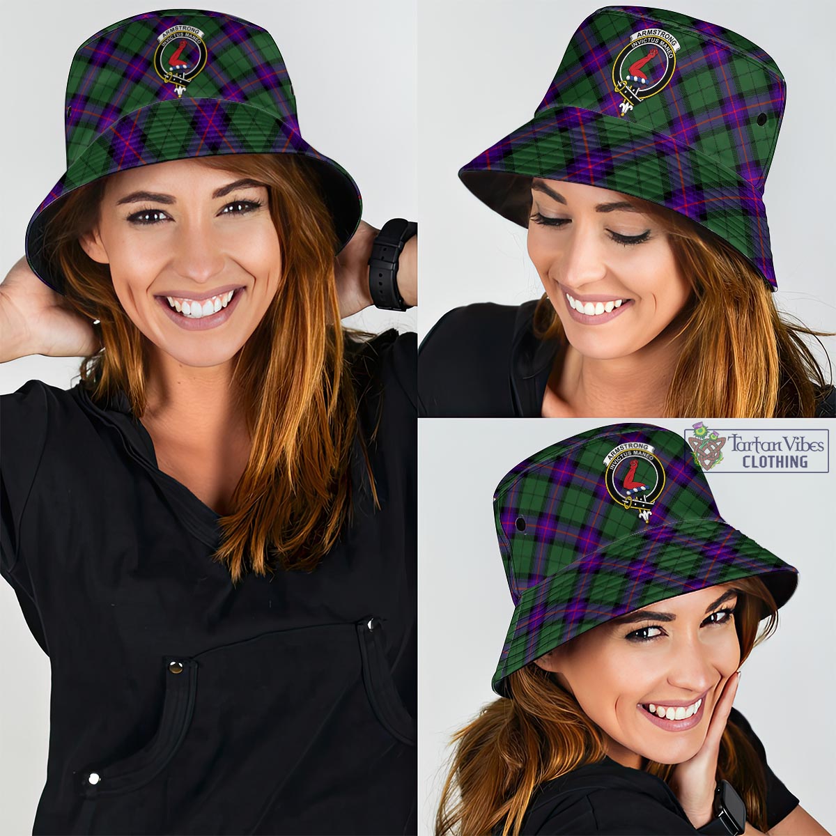 Tartan Vibes Clothing Armstrong Modern Tartan Bucket Hat with Family Crest