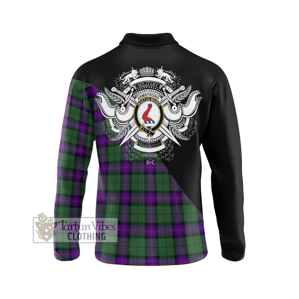 Armstrong Modern Tartan Long Sleeve Polo Shirt with Family Crest and Military Logo Style - Tartanvibesclothing Shop