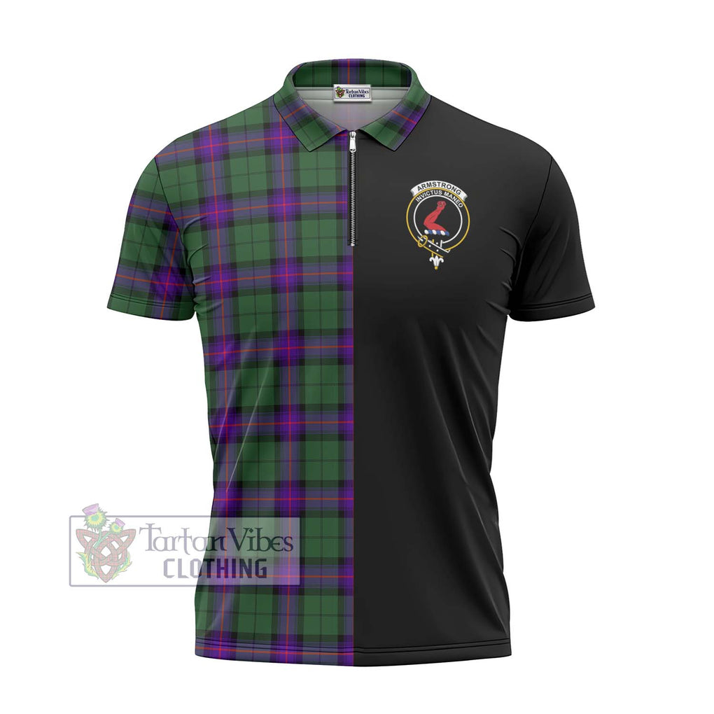 Armstrong Modern Tartan Zipper Polo Shirt with Family Crest and Half Of Me Style - Tartanvibesclothing Shop