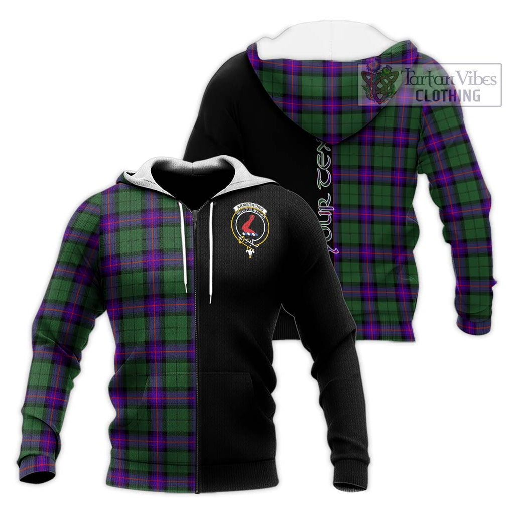 Armstrong Modern Tartan Knitted Hoodie with Family Crest and Half Of Me Style Unisex Knitted Zip Hoodie - Tartanvibesclothing Shop