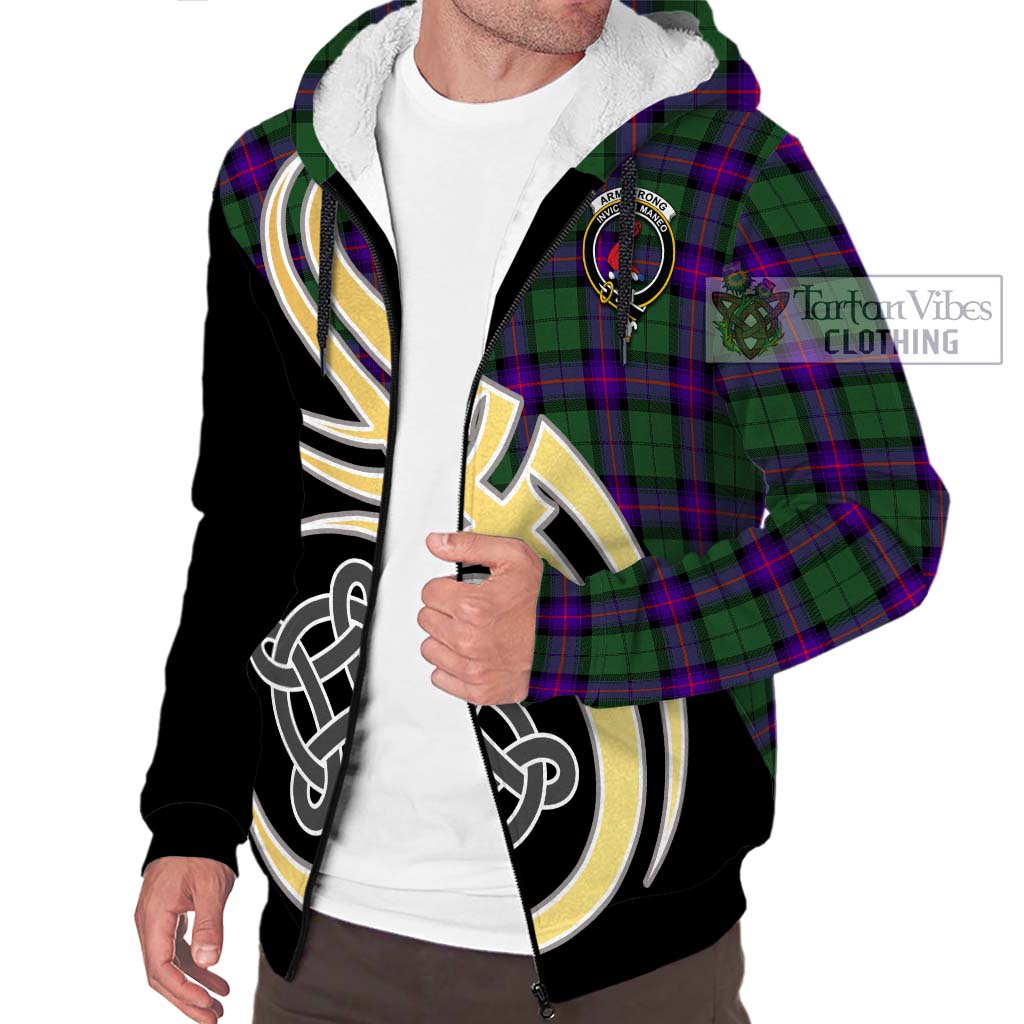 Armstrong Modern Tartan Sherpa Hoodie with Family Crest and Celtic Symbol Style - Tartan Vibes Clothing