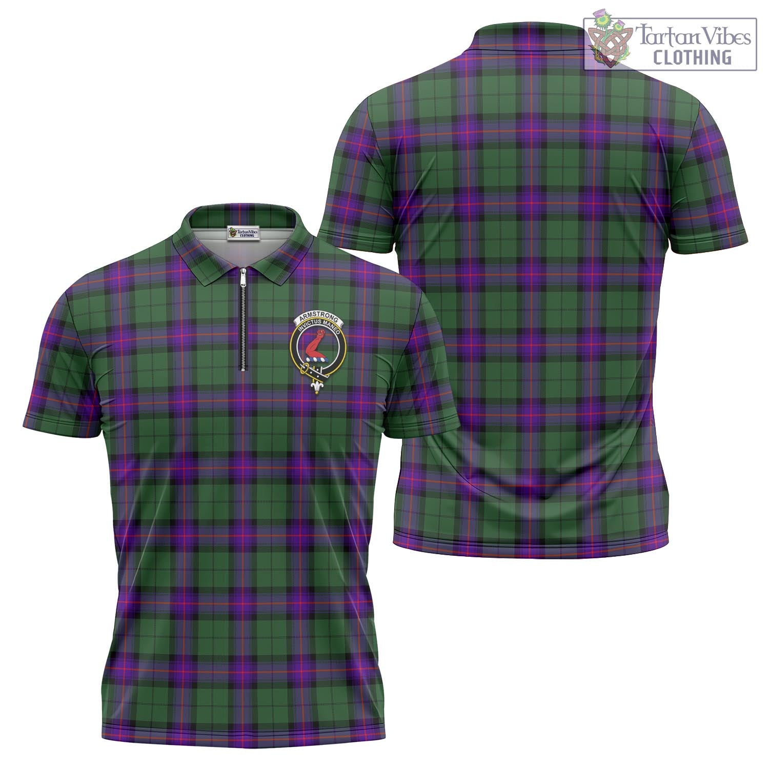 Tartan Vibes Clothing Armstrong Modern Tartan Zipper Polo Shirt with Family Crest