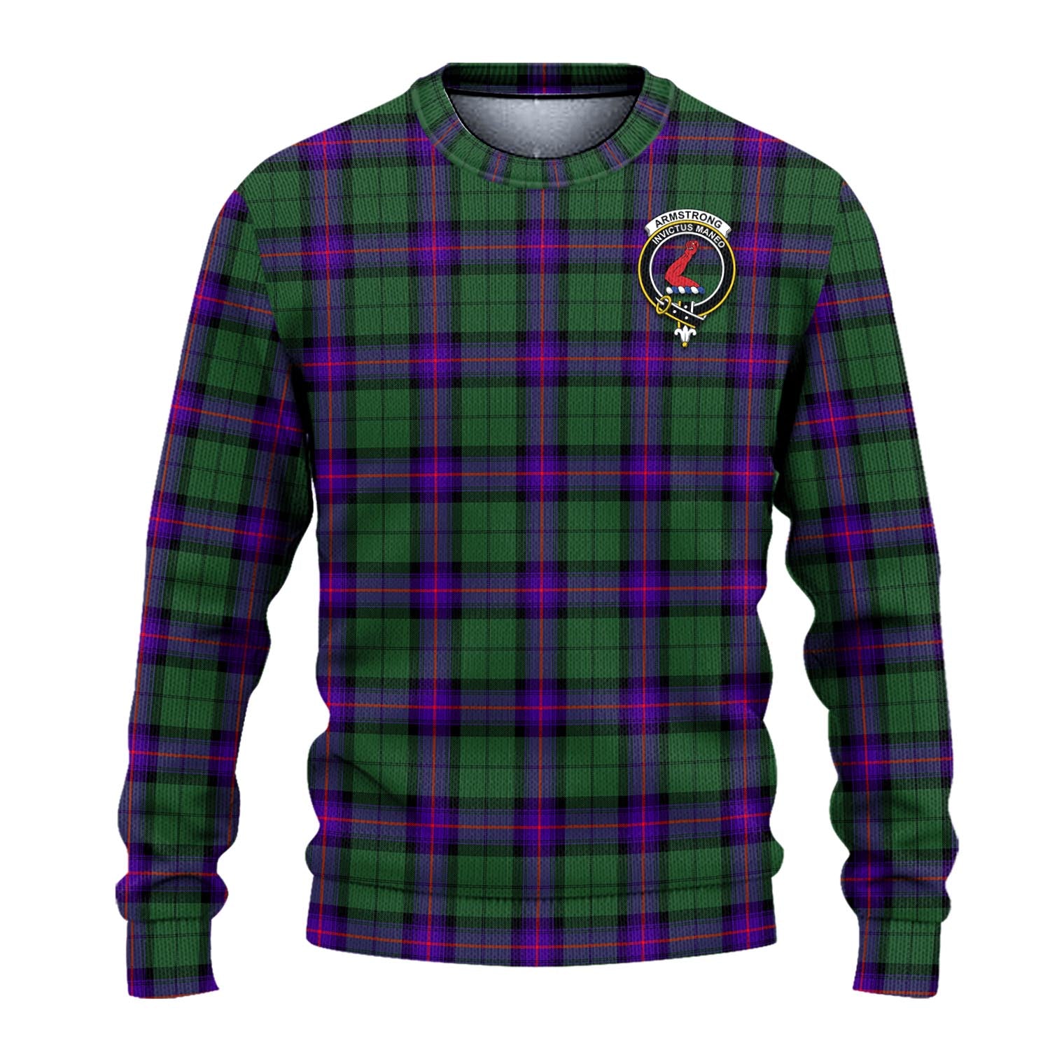 Armstrong Modern Tartan Knitted Sweater with Family Crest - Tartanvibesclothing