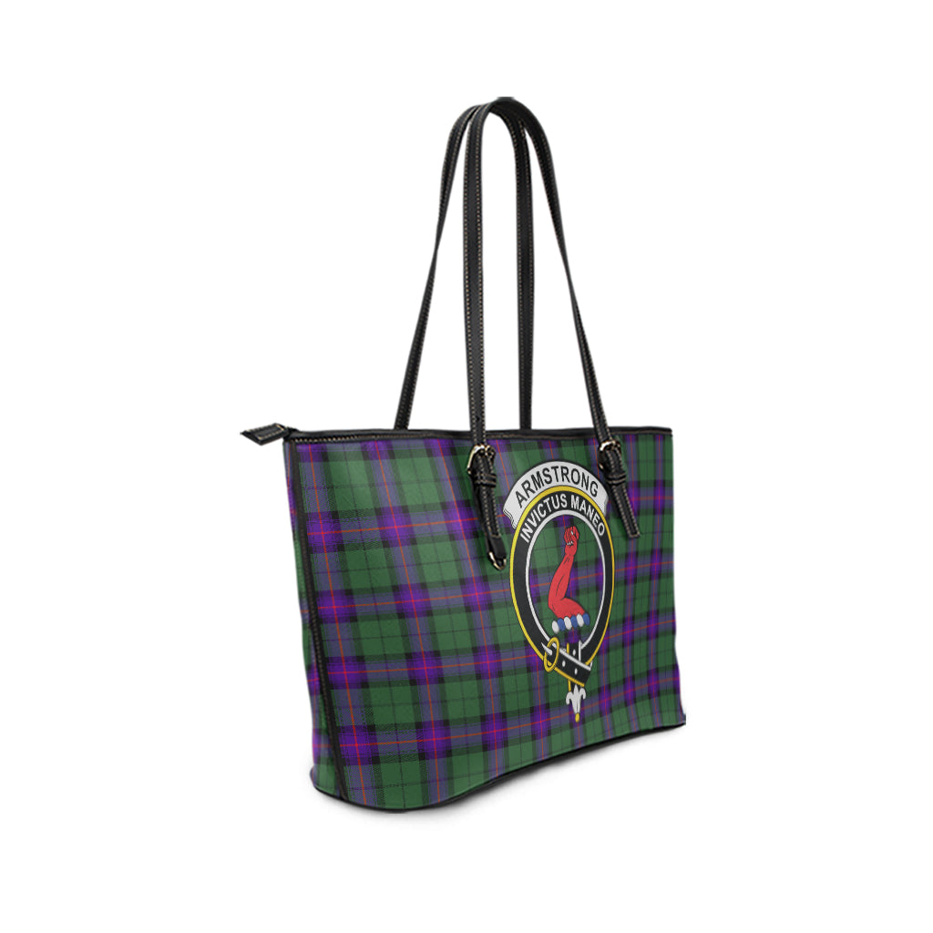 Armstrong Modern Tartan Leather Tote Bag with Family Crest - Tartanvibesclothing