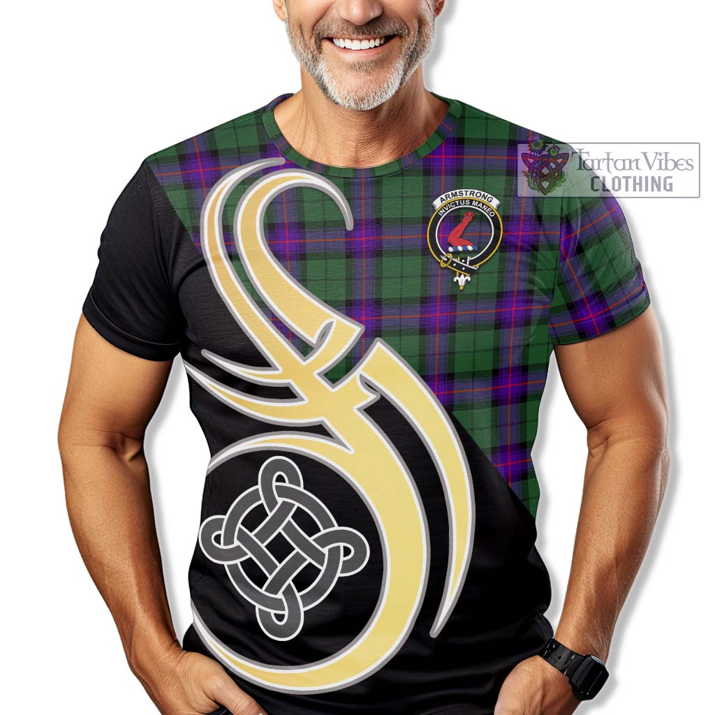 Tartan Vibes Clothing Armstrong Modern Tartan T-Shirt with Family Crest and Celtic Symbol Style