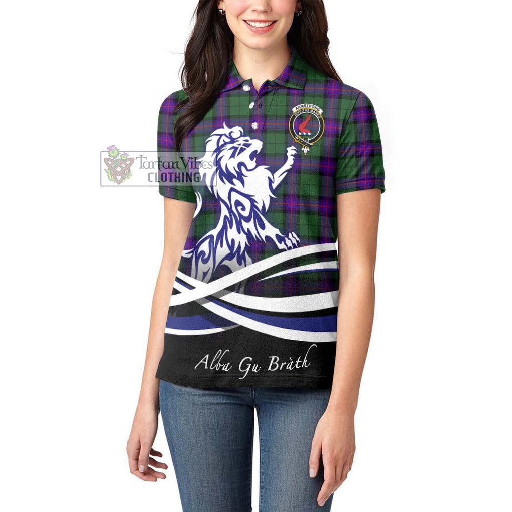 Armstrong Modern Tartan Women's Polo Shirt with Alba Gu Brath Regal Lion Emblem - Tartanvibesclothing Shop