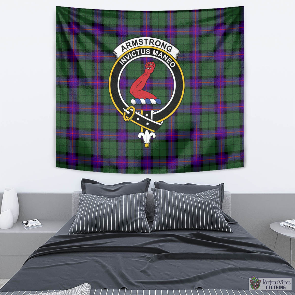 Tartan Vibes Clothing Armstrong Modern Tartan Tapestry Wall Hanging and Home Decor for Room with Family Crest