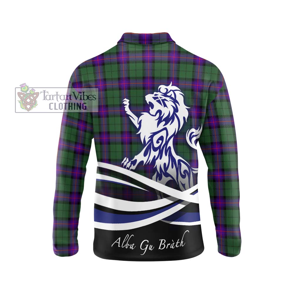 Armstrong Modern Tartan Long Sleeve Polo Shirt with Alba Gu Brath Regal Lion Emblem - Tartanvibesclothing Shop