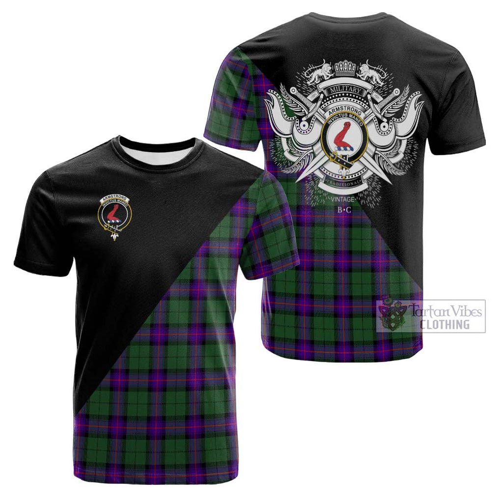 Tartan Vibes Clothing Armstrong Modern Tartan Cotton T-shirt with Family Crest and Military Logo Style