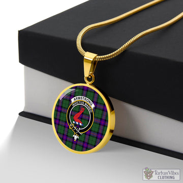 Armstrong Modern Tartan Circle Necklace with Family Crest