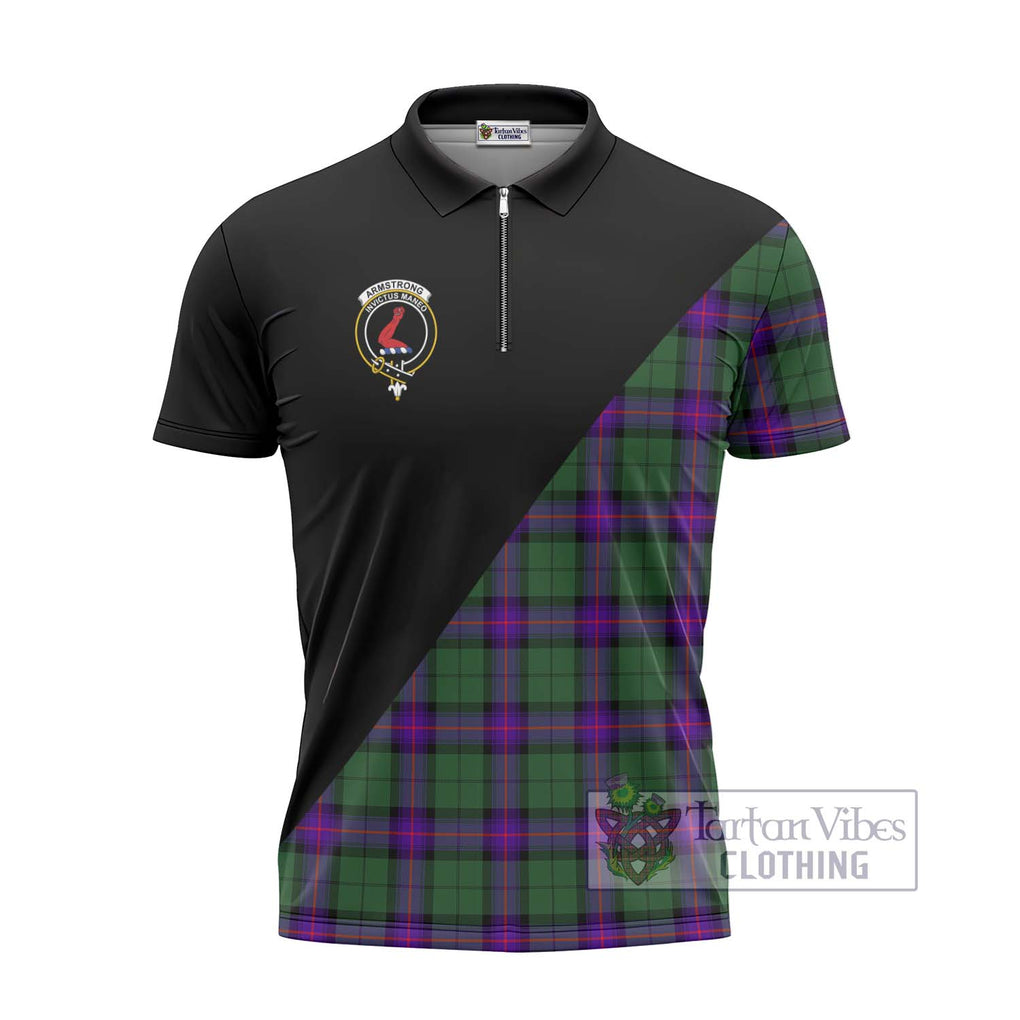 Armstrong Modern Tartan Zipper Polo Shirt with Family Crest and Military Logo Style - Tartanvibesclothing Shop