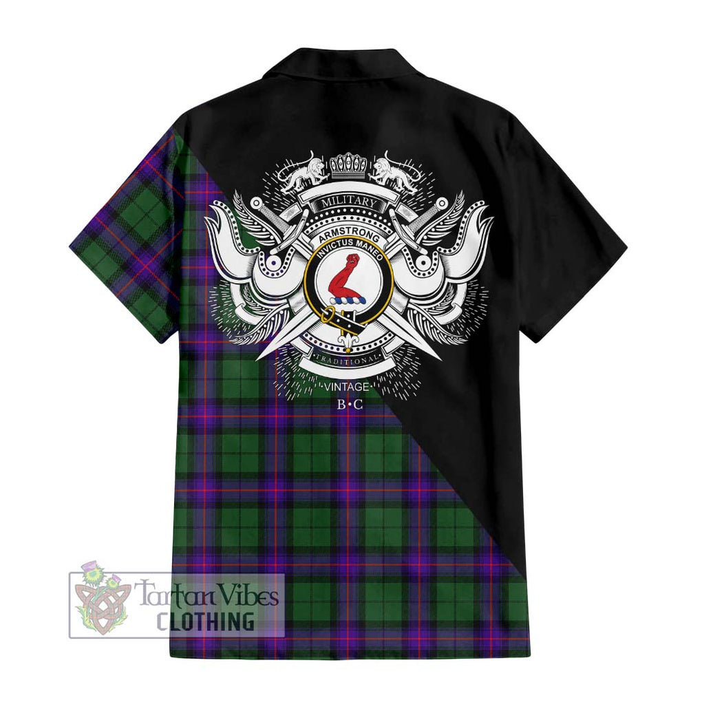 Armstrong Modern Tartan Short Sleeve Button Shirt with Family Crest and Military Logo Style - Tartanvibesclothing Shop