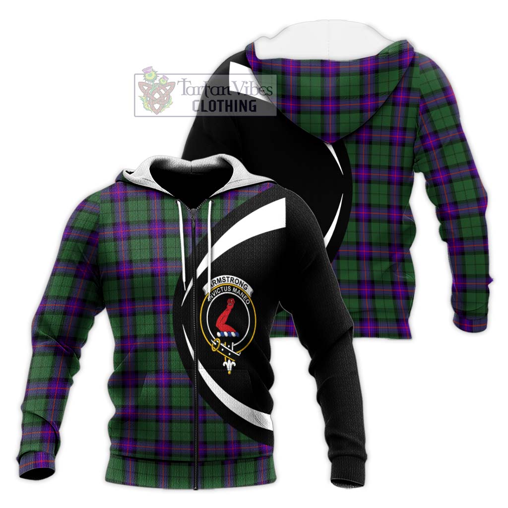 Armstrong Modern Tartan Knitted Hoodie with Family Crest Circle Style Unisex Knitted Zip Hoodie - Tartan Vibes Clothing