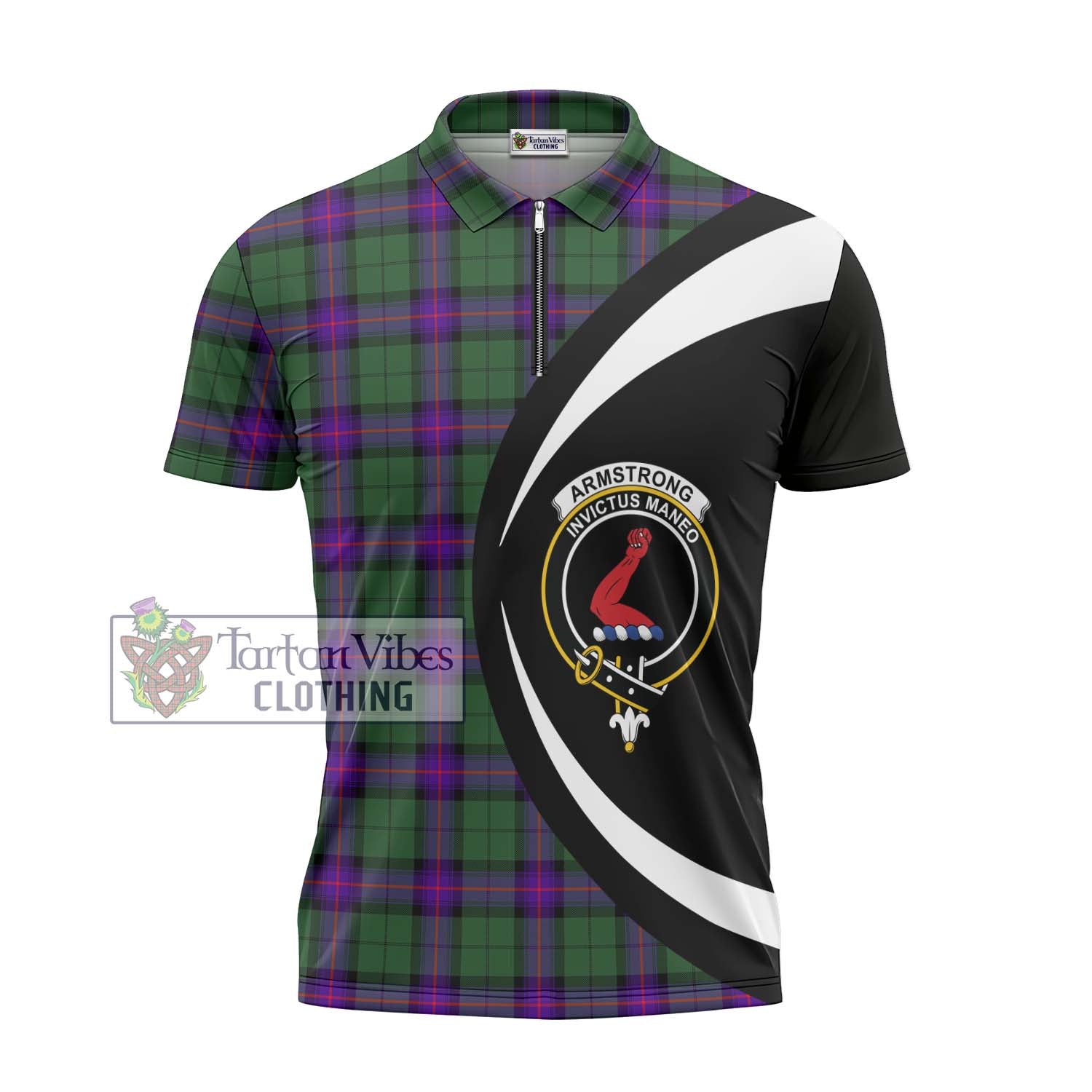 Tartan Vibes Clothing Armstrong Modern Tartan Zipper Polo Shirt with Family Crest Circle Style