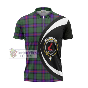 Armstrong Modern Tartan Zipper Polo Shirt with Family Crest Circle Style