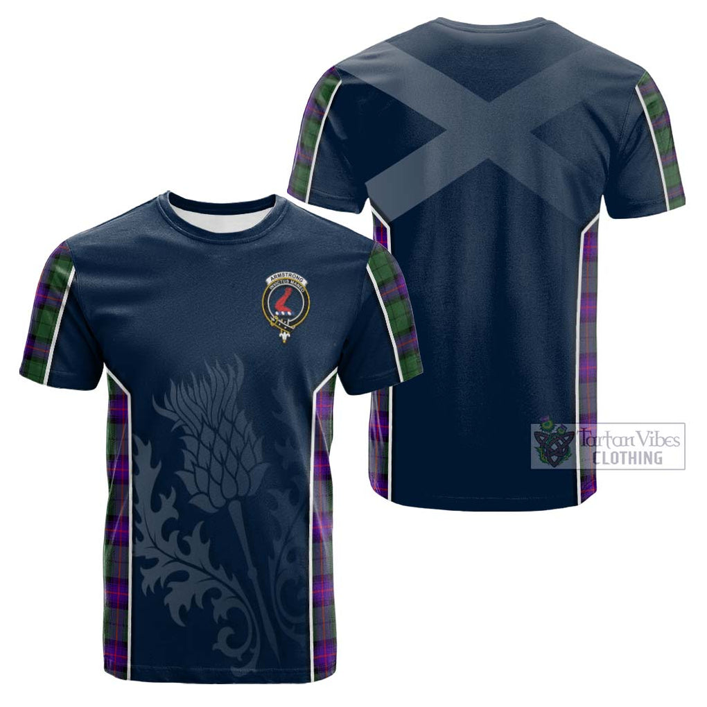 Tartan Vibes Clothing Armstrong Modern Tartan Cotton T-shirt with Family Crest and Scottish Thistle Vibes Sport Style