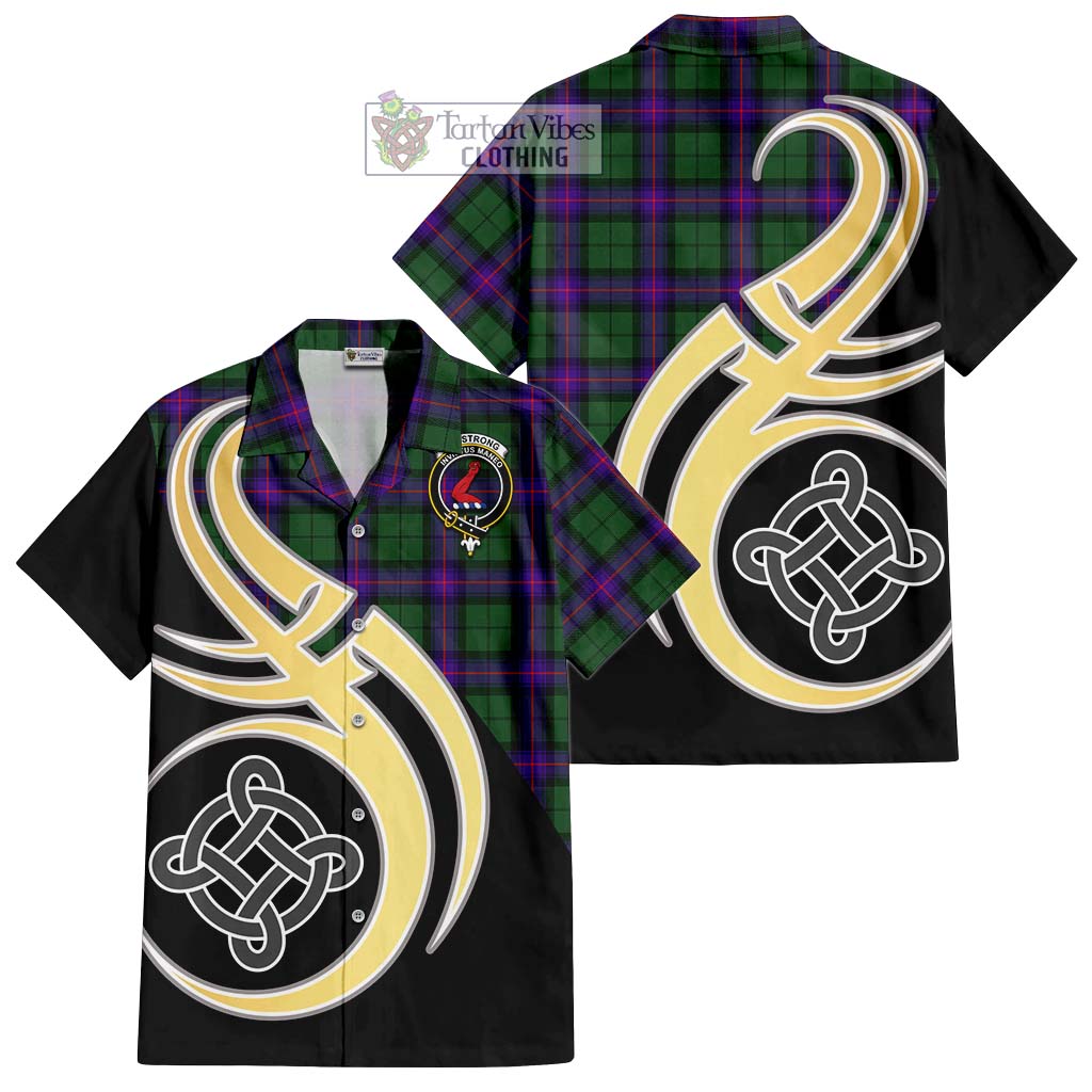 Armstrong Modern Tartan Short Sleeve Button Shirt with Family Crest and Celtic Symbol Style - Tartan Vibes Clothing